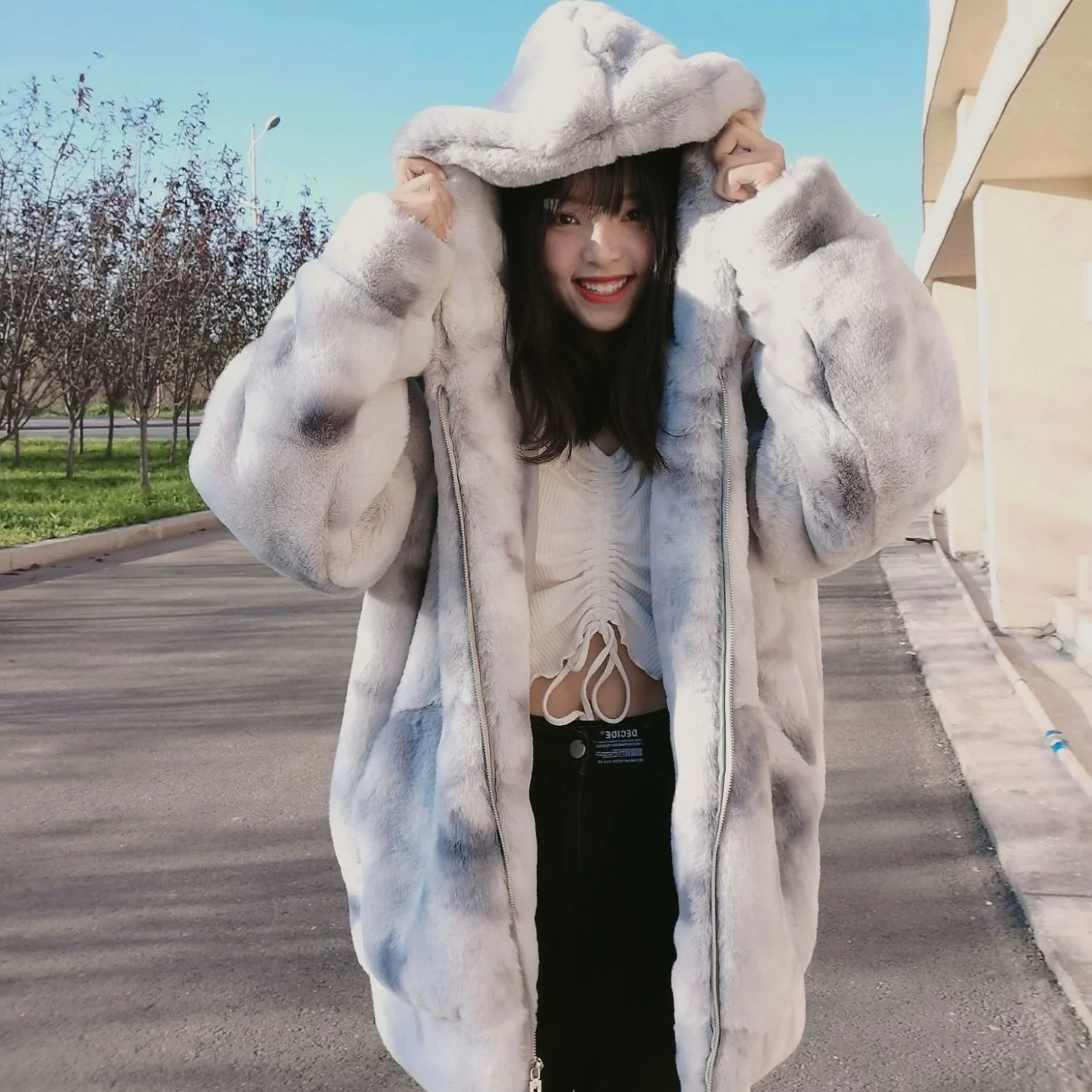 YICIYA Coats Woman Winter 2023 New Female Clothing High Street Jackets Version Loose Imitation Rabbit Fur Plush Hooded Fur Coats