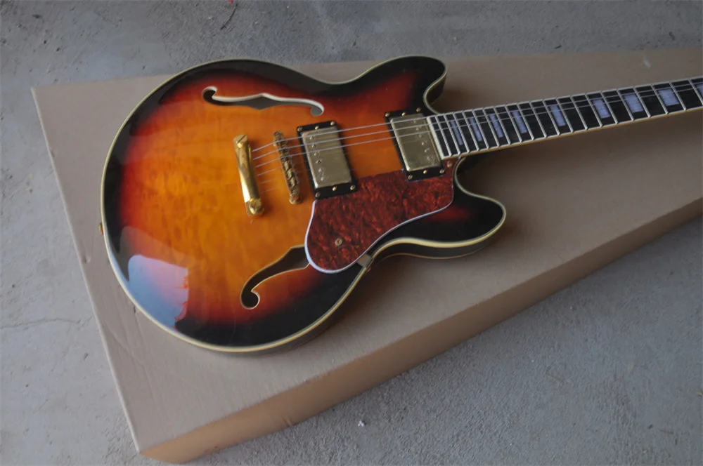 

335 Semi-Hollow Body jazz Electric Guitar sunburst Gold Hardware real photos in stock 202238