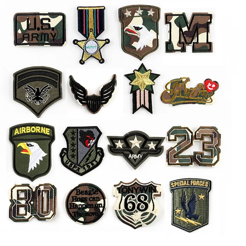 

Military Medal Clothes Patches Iron on Tactical Armband Appliques Stripes for Clothes hat DIY ironing patch Embroidery Badges