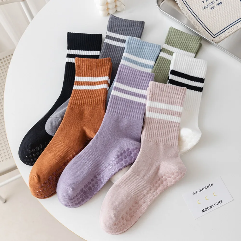 

Simple Winter For Women Non-slip Stripe Yoga Socks Sports Korean Style Socks Cotton Middle Tube Hosiery Women Socks