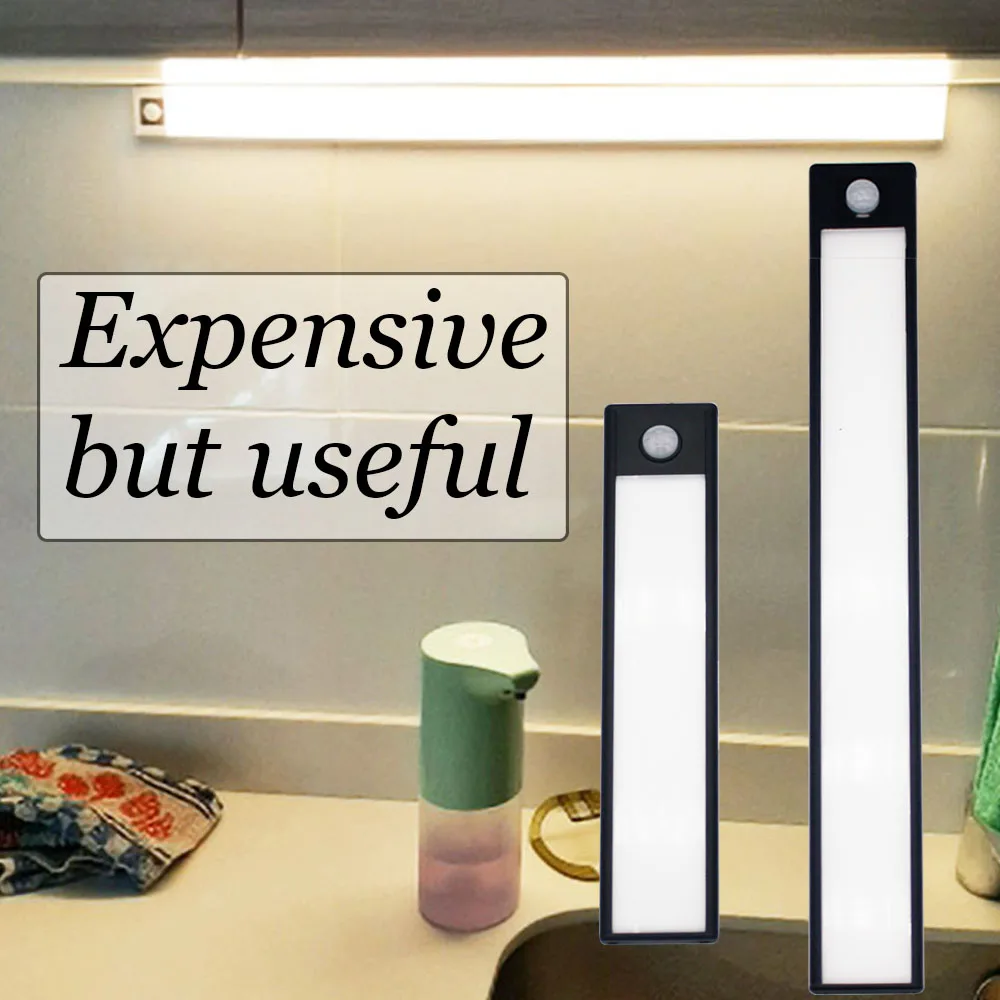 

Ultra Thin Under Cabinet Lighting PIR Motion Sensor Led USB Rechargeable Black Aluminum Kitchen Cabinets Lights Lighting LED