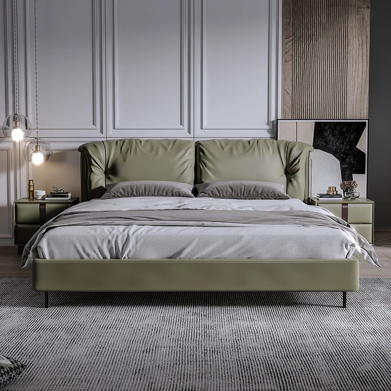 

ltalian Style Leather Bed 1.8m Double Package chic marriage luxury floor bed Apartment Nordic High Quality lit home decoration