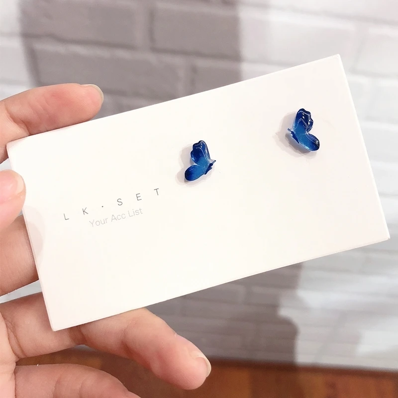 2024 новые корейские серьги-гвоздики Sle Sweet Blue простые маленькие пластиковые