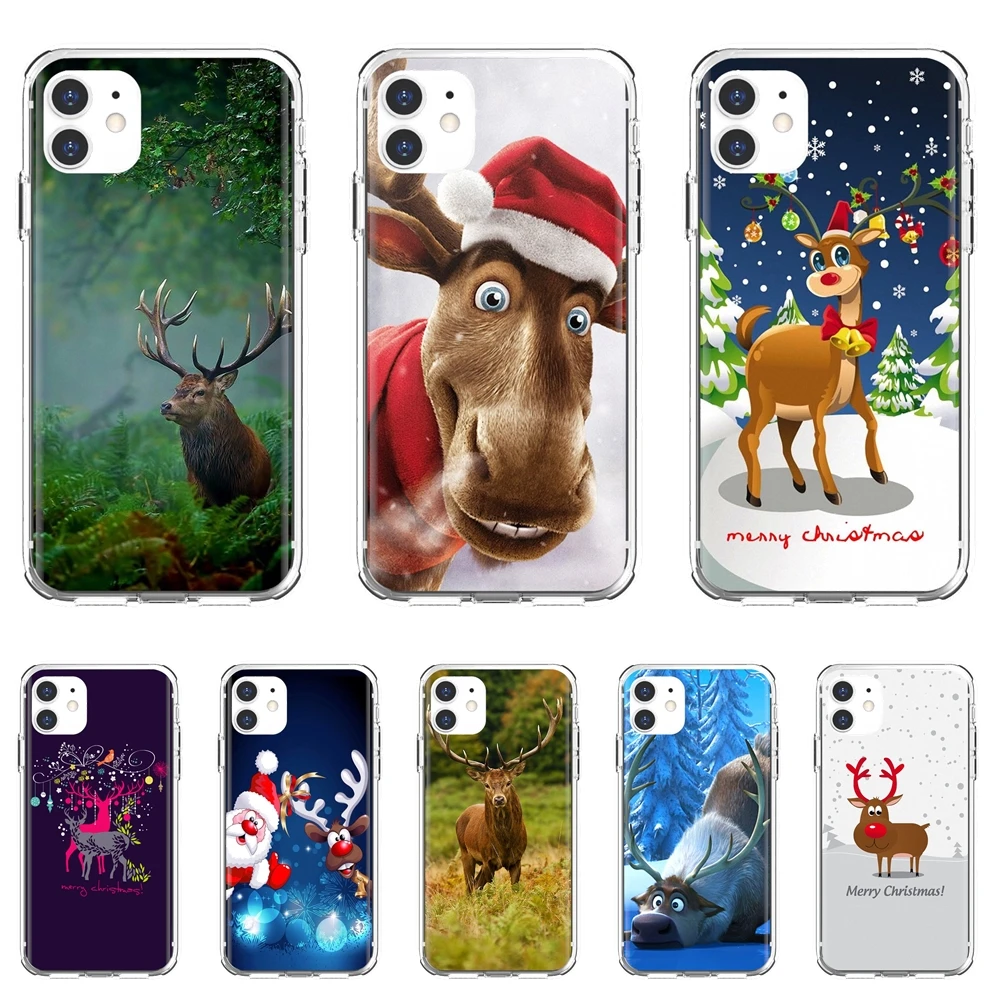 

Merry-Christmas-Animal-wild-Elk-Deer Silicone Housing For iPhone 10 11 12 13 Mini Pro 4S 5S SE 5C 6 6S 7 8 X XR XS Plus Max 2020