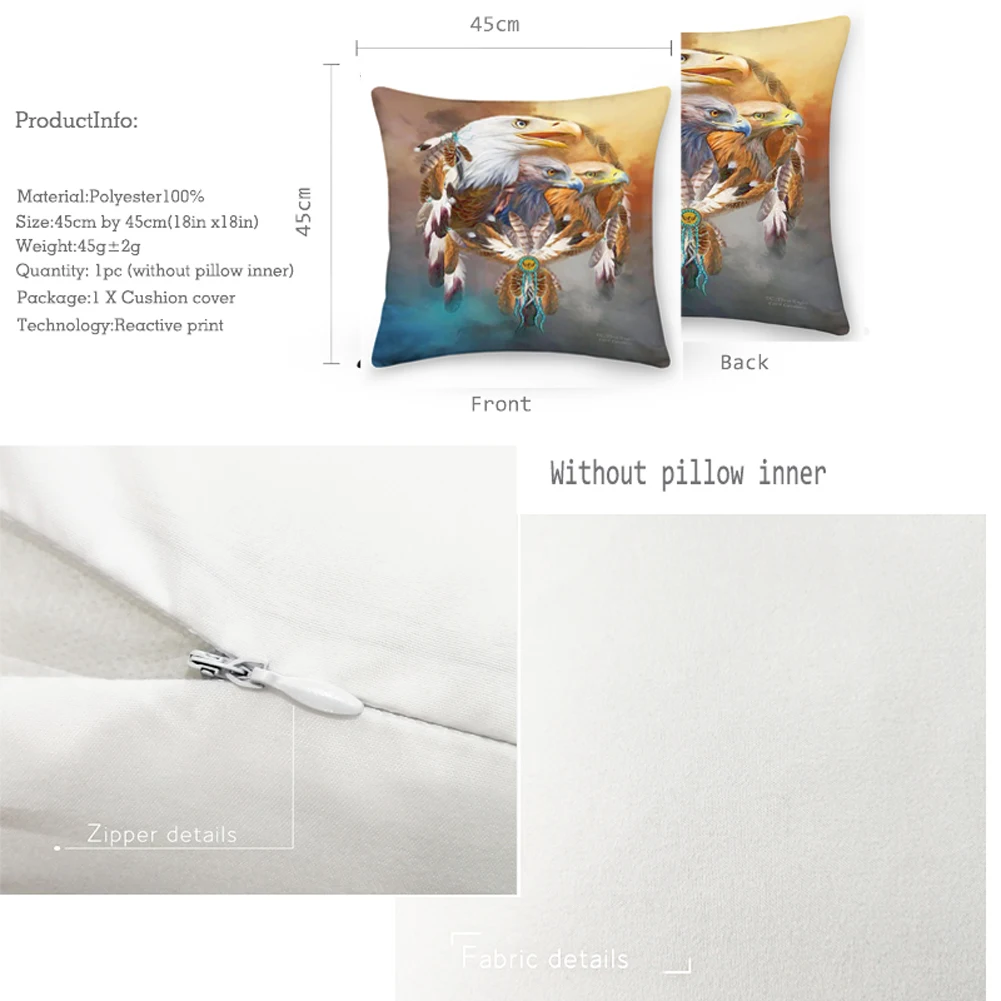 Двухсторонний чехол с изображением Ловца снов волка орла подушки персиковая