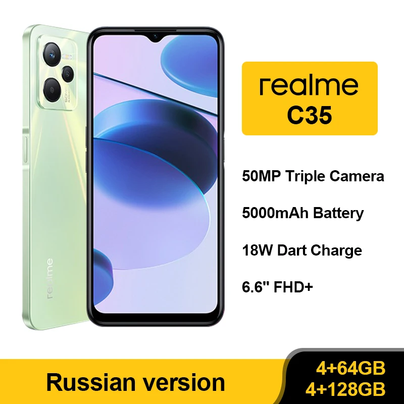 realme c35 smartphone 50mp ai camera unisoc t616 octa core processor 6 6 fhd 18w 5000mah battery nfc cell phone russian version free global shipping