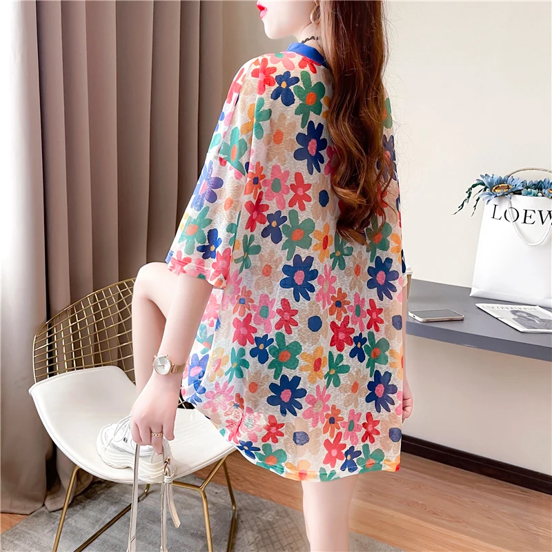 

Дизайнерская нишевая футболка с коротким рукавом, женская летняя Корейская свободная большая женская Солнцезащитная одежда, одежда средне...