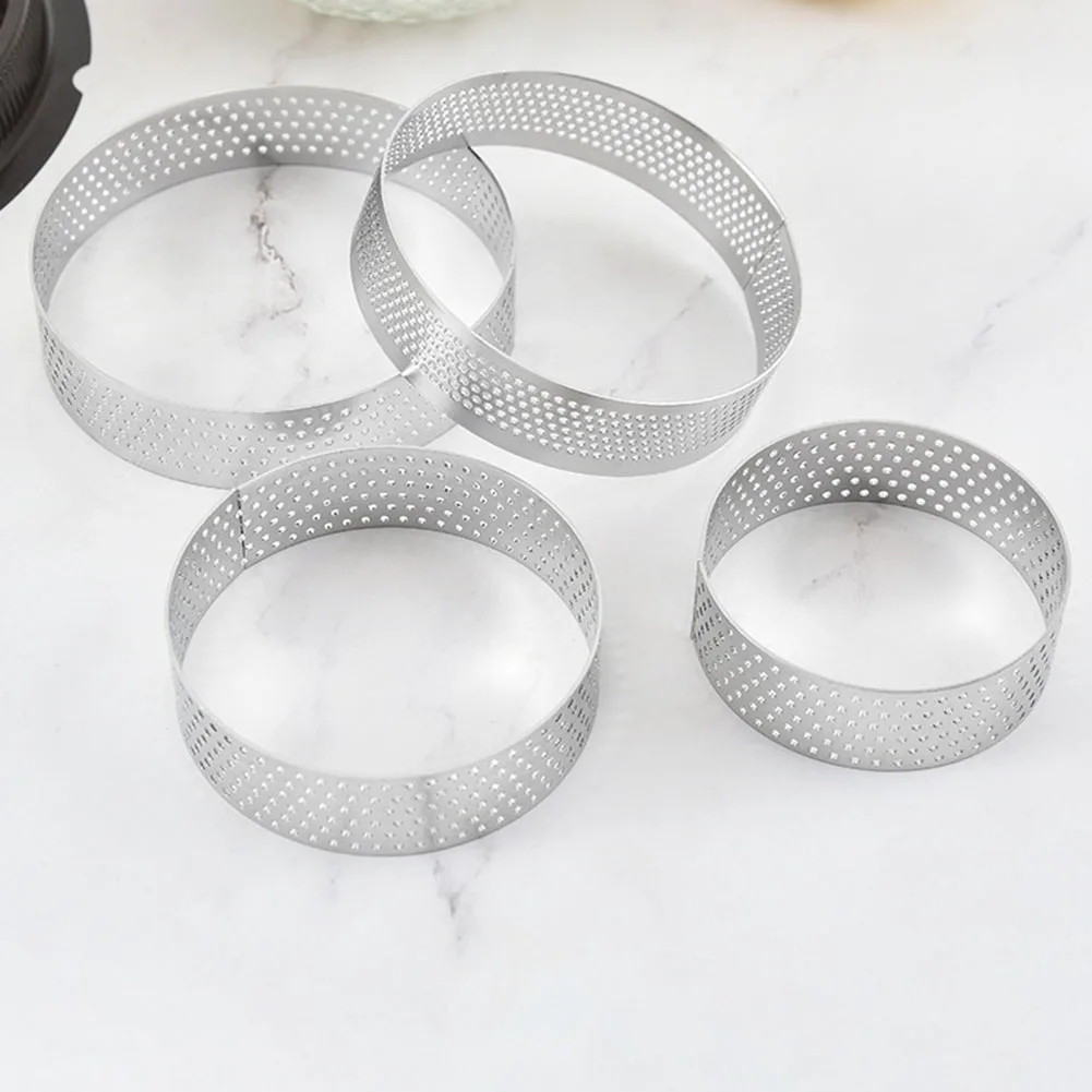 

4Pcs Cake Mould Set Stainless Steel Perforated Tart Rings Mousse Cake Tower Ring Porous Cooking Ring For Baking Dessert Tools