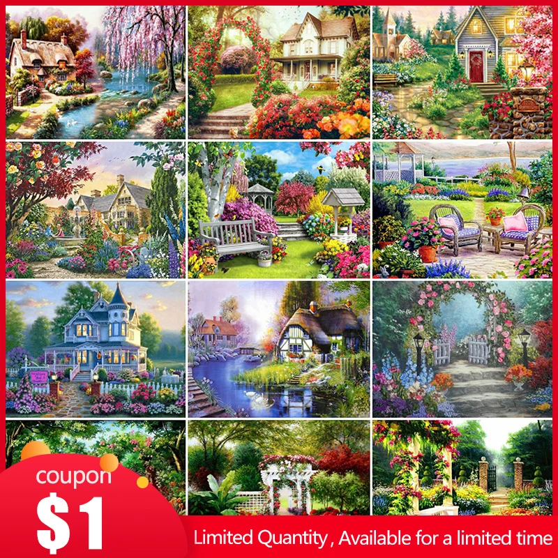 evershine diamond painting house full square diamond embroidery scenery natural rhinestone cross stitch mosaic kit home decor free global shipping