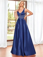 elegant evening dresses long v neck a line sleeveless floor length gown 2022 ever pretty of sapphire blue simple prom wome dress