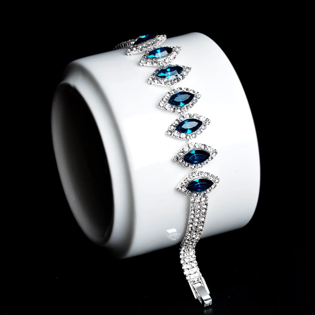 

1005 925 Sterling Silver Sapphire Bracelet for Women Silver 925 Jewelry Pulseira Feminina Bizuteria Blue Topaz Aros Mujer Oreja