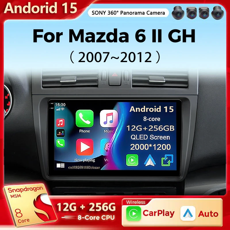 Фото Автомобильное радио Qualcomm Android 15, для Mazda 6 II GH 2007-2012, беспроводной Carplay, Android, авто, мультимедийный плеер, навигация, стерео DVD №1