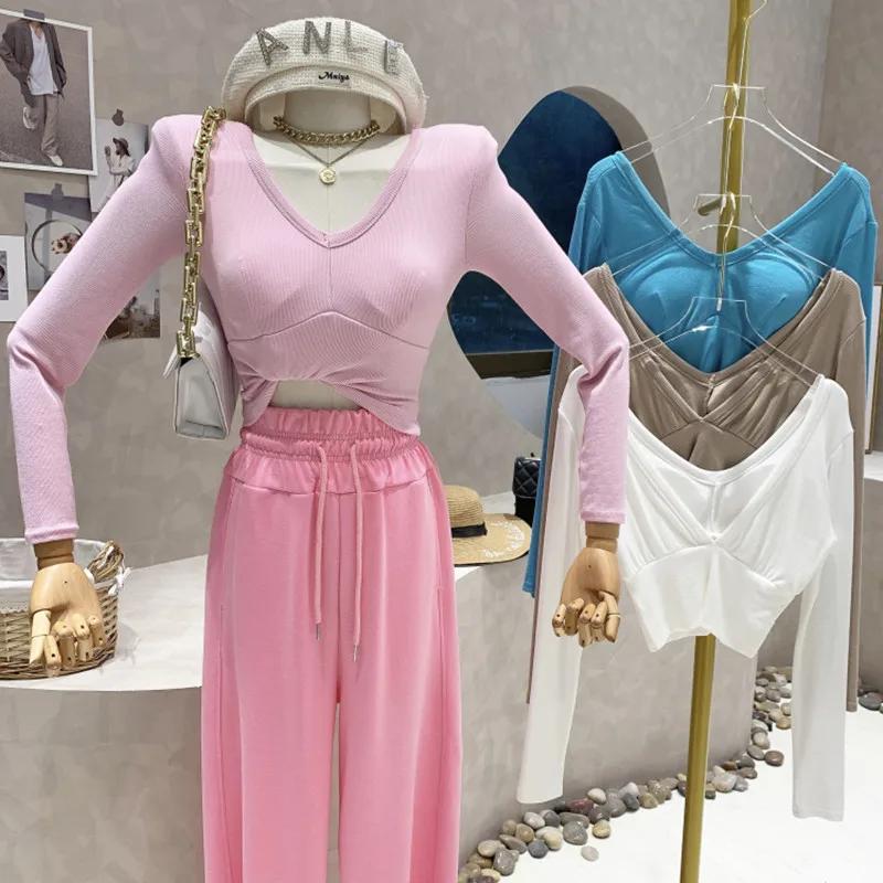 

New Women's Clothing 2022 Spring Slim fit long sleeve T-shirt backless bottomed shirt short top