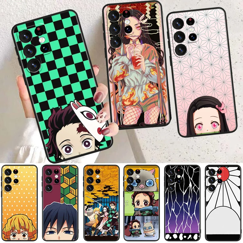

Demon Slayer Anime Phone Case For Samsung Galaxy S23 S22 S21 S20 FE Ultra S10e S10 S9 S8 Plus Lite Black Soft Cover