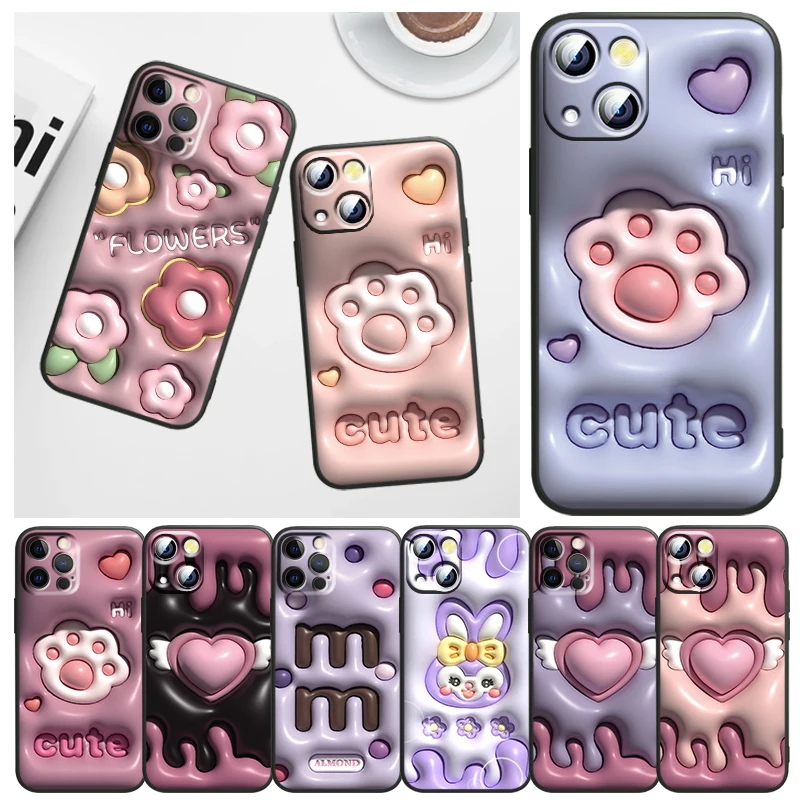 

Phone Case For Apple iPhone 14 13 12 11 mini 8 7 6 XS XR X SE 2020 Pro Max Plus Funda Star Flower 3D Vision Heart Black Cover