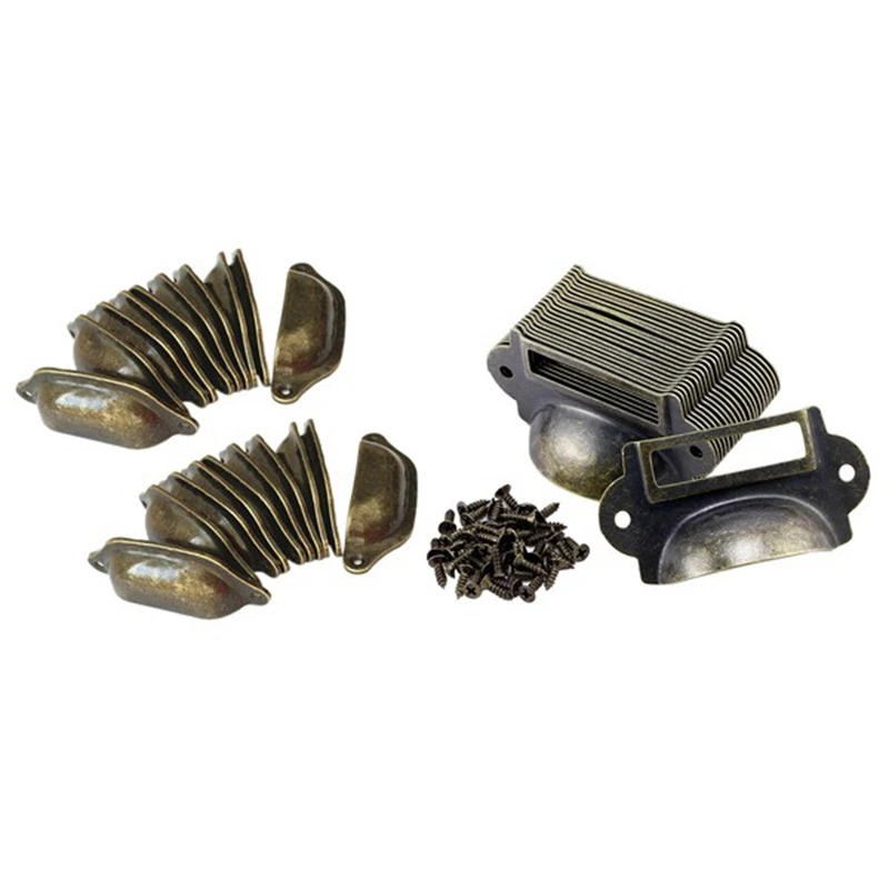 

20Pcs Vintage Shell Cup Drawer Door Cabinet Iron Handle & 20Pcs File Name Card File Cabinet Handles