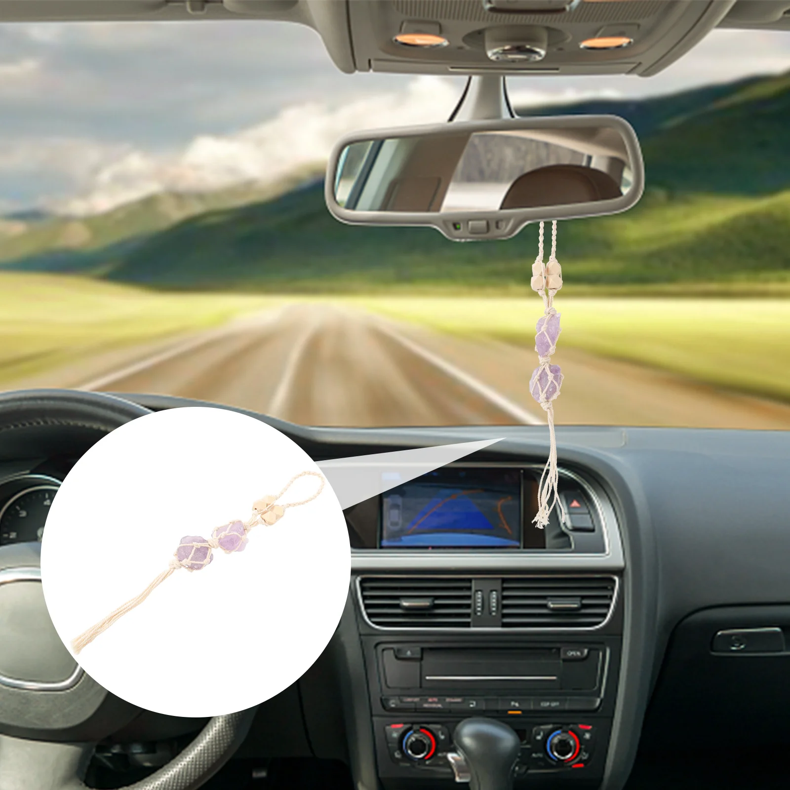 

Car Pendant Ornament Charm Charms Natural Hanging Interior Delicate Key Meditation Mirror Inside Rhinestones Suncatcher Decor