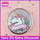 2022 модное мини зеркало для макияжа с единорогом, Портативное двухстороннее складное косметическое зеркало, подарки с струящимся сверкающим песком