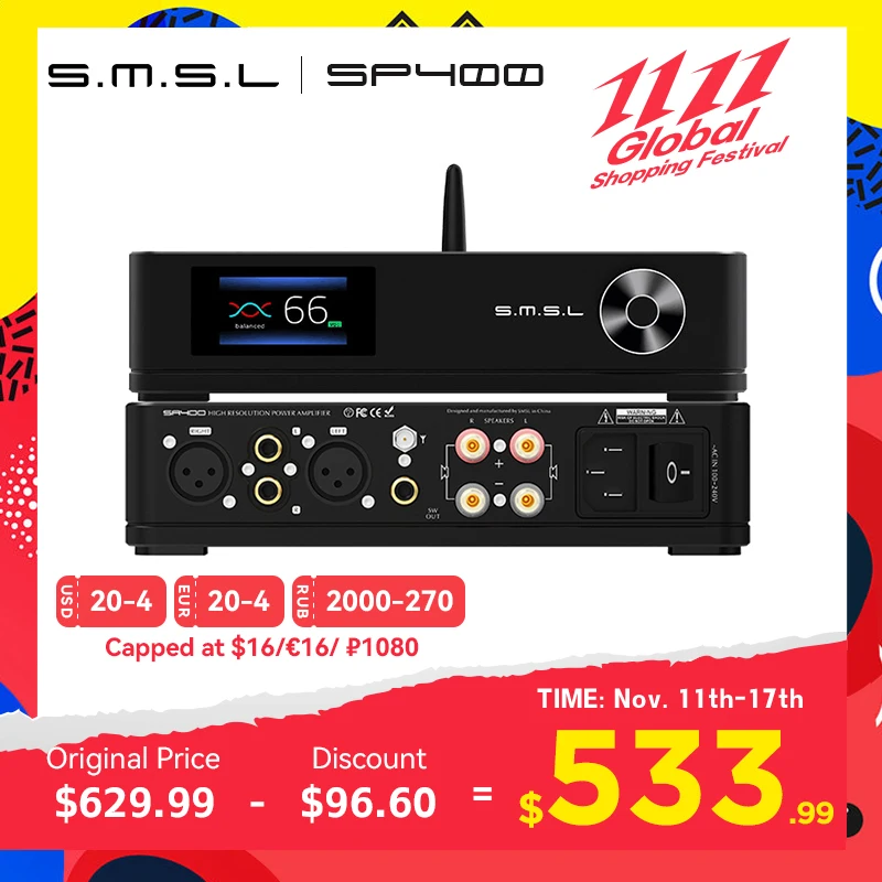 

SMSL SP400 полноразмерный усилитель для наушников THX AAA 888 6,5 мм SE Out XLR RCA