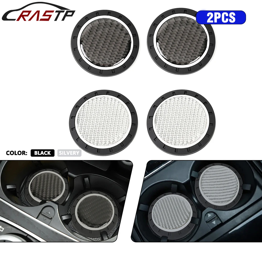 

New 2Pcs Carbon Fiber Style Anti-Slip Water Cup Mat Anti-Dirt Round Pad Car Coaster Cup Bottle Holder Pad Car Accessories LKT109