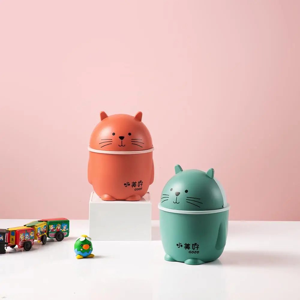 

Cute and Useful Cartoon Desktop Trash Can with Swing Lid Storage Box Dustbin Office Supplies Small Mini Garbage Bin