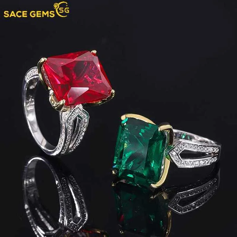 

SACE GEMS 925 пробы Серебряная имитация изумруда голубь красные в крови драгоценные камни кольца для женщин коктейвечерние вечеринки ювелирные изделия