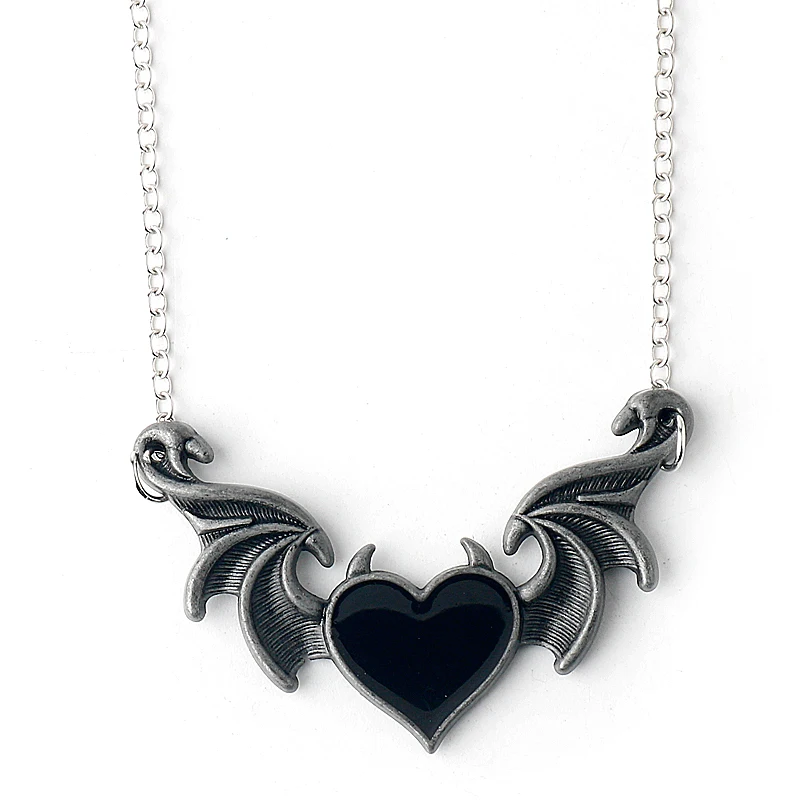 

Gothic Black Heart Necklace For Men Devil Wings Hip Hop Jewelry Metal Statement Necklace Chain