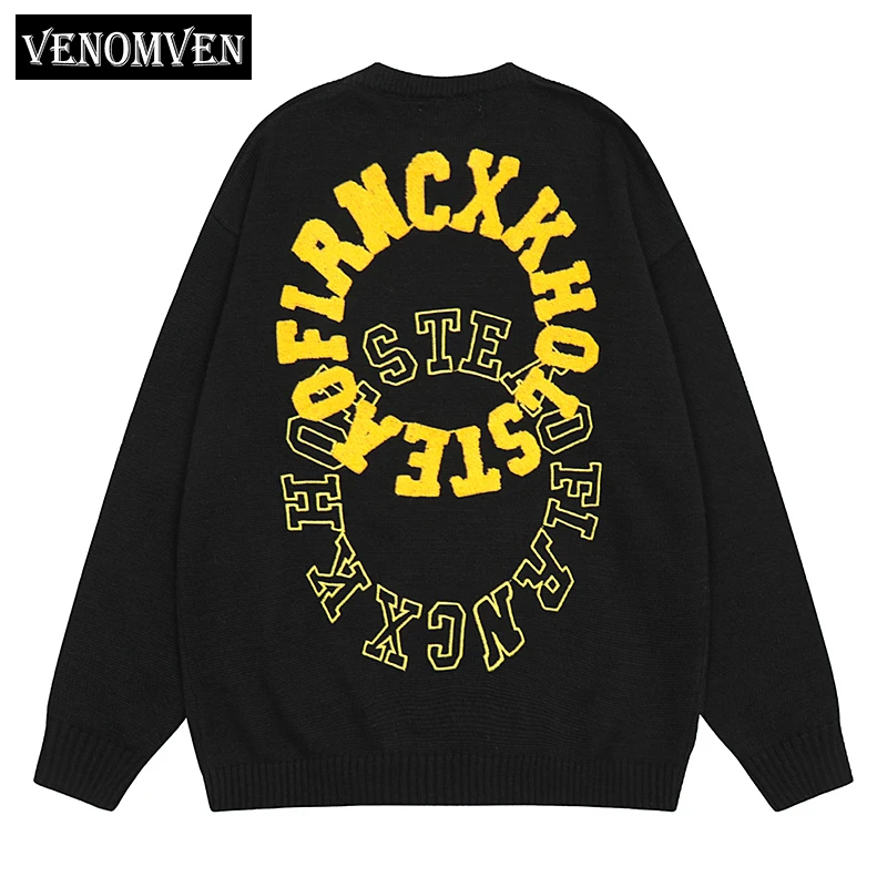 

Harajuku Alphabet Graffiti Movie Jumper Knit Oversized Sweater Men's Street y2k Retro Gothic Grandpa Ugly Sweater Pullover Women