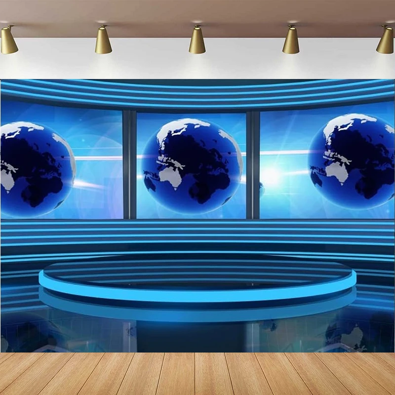 

Photography Backdrop Interior Broadcasting For Global News Reportage Screen Conference Photo Background TV Studio Props Poster