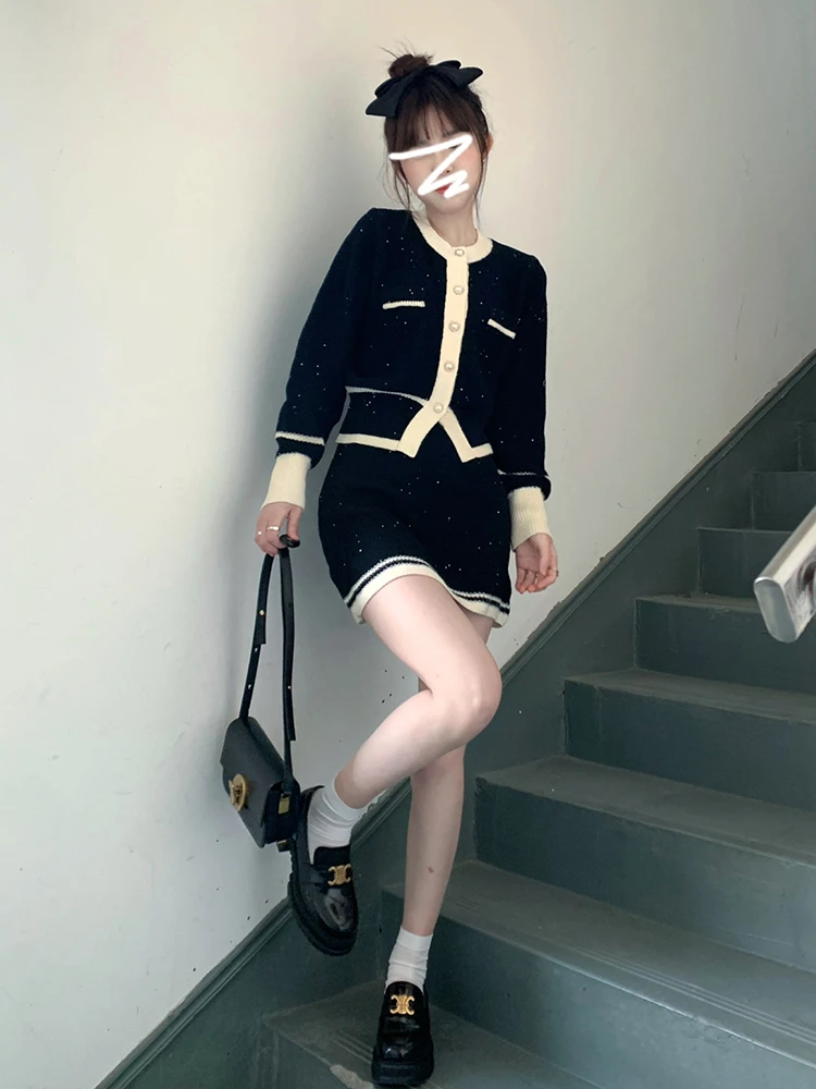 Вязаный свитер юбка костюм из двух предметов женский 2024 новая осенне-зимняя