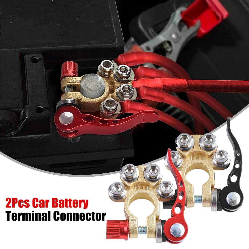 

2Pcs Car Battery Terminal Connector 4 Way Quick Release Disconnect Clamp Thicken Terminal for Battery Posts Cars Vans Yachts