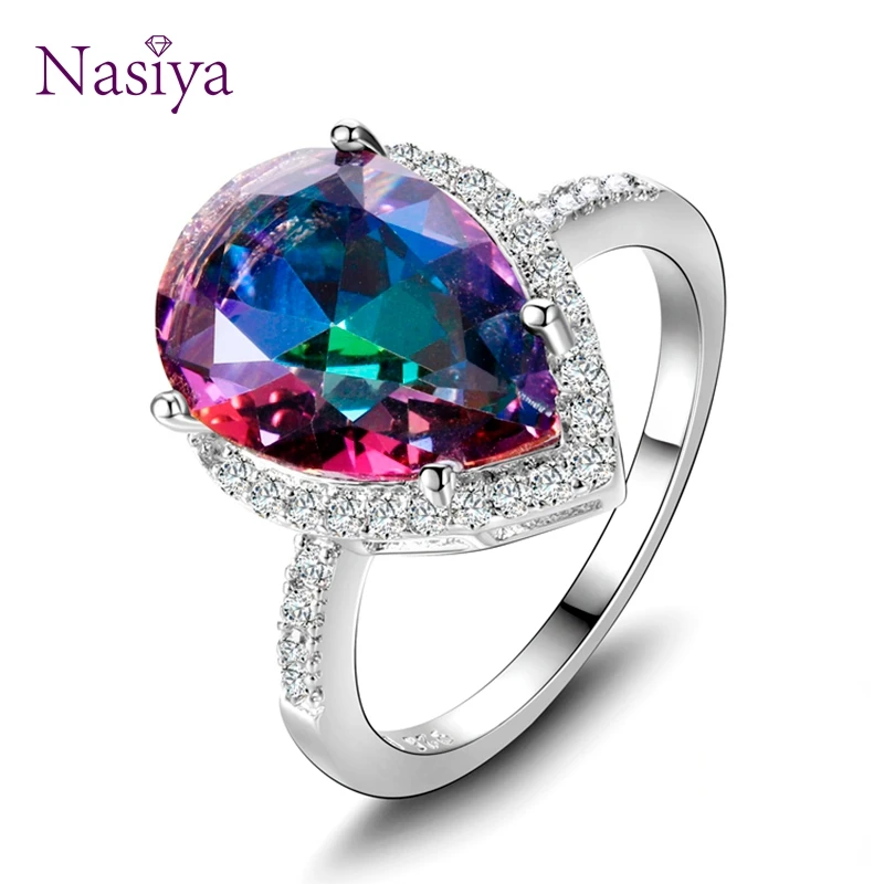 

Ladies Jewelry S925 Silver Ring Mystical Rainbow Topaz Dripping Ring Wedding Jewelry Party Valentine's Day Gift