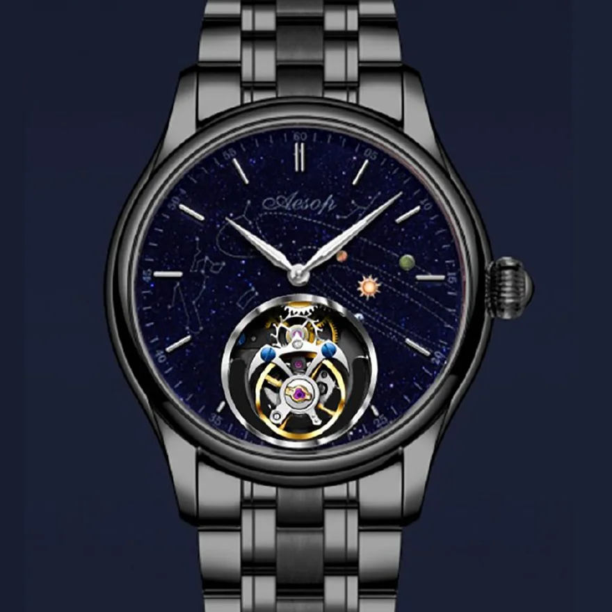 

AESOP Eccentric Tourbillon Watch for Men Vintage Mechanical Skeleton Sports Waterproof Watches Man Replicas of Luxury Brand