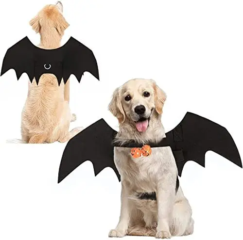

Dog Bat Wings Pet Costume with Pumpkin Bells for Halloween Party Decorations, Cute Puppy Dog Cat Collar Bat Wings Cosplay Party