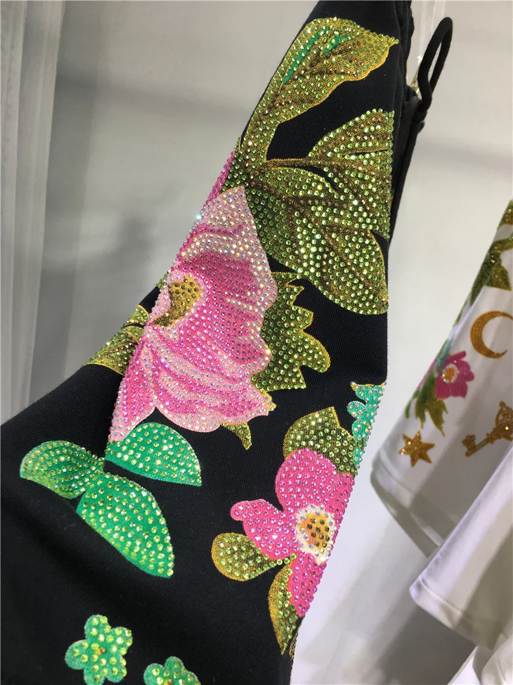 Luxury Flowers Hot Drilling Women Shorts 2023 New Summer All-match Elastic High Waist Wide Leg Pants Large Size Casual Shorts