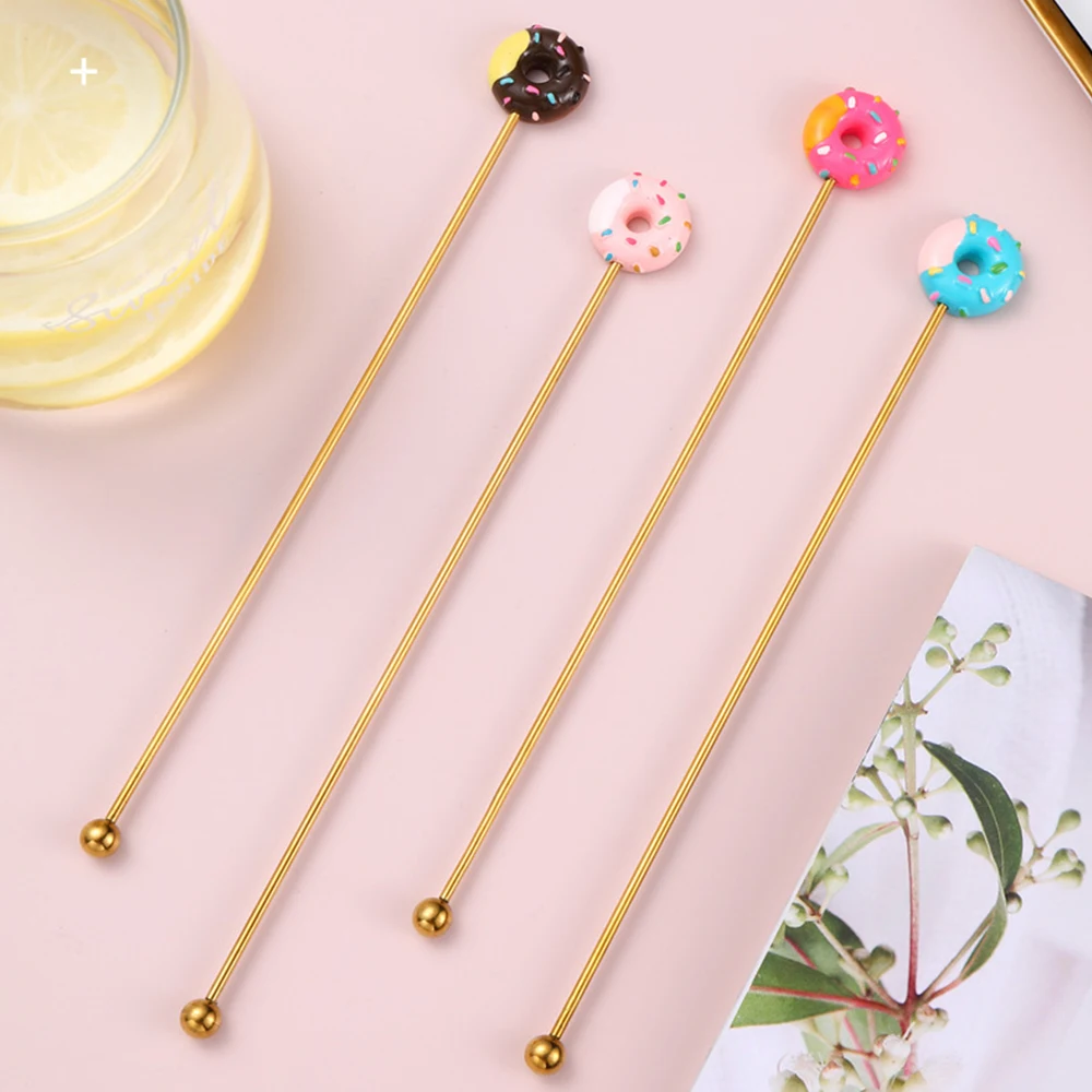 

4PCS Cute Stick Donut Shape Stainless Steel Swizzle Stick Round Head Mixing Cocktail Coffee Stirrers Cartoon Bar Stir Tool