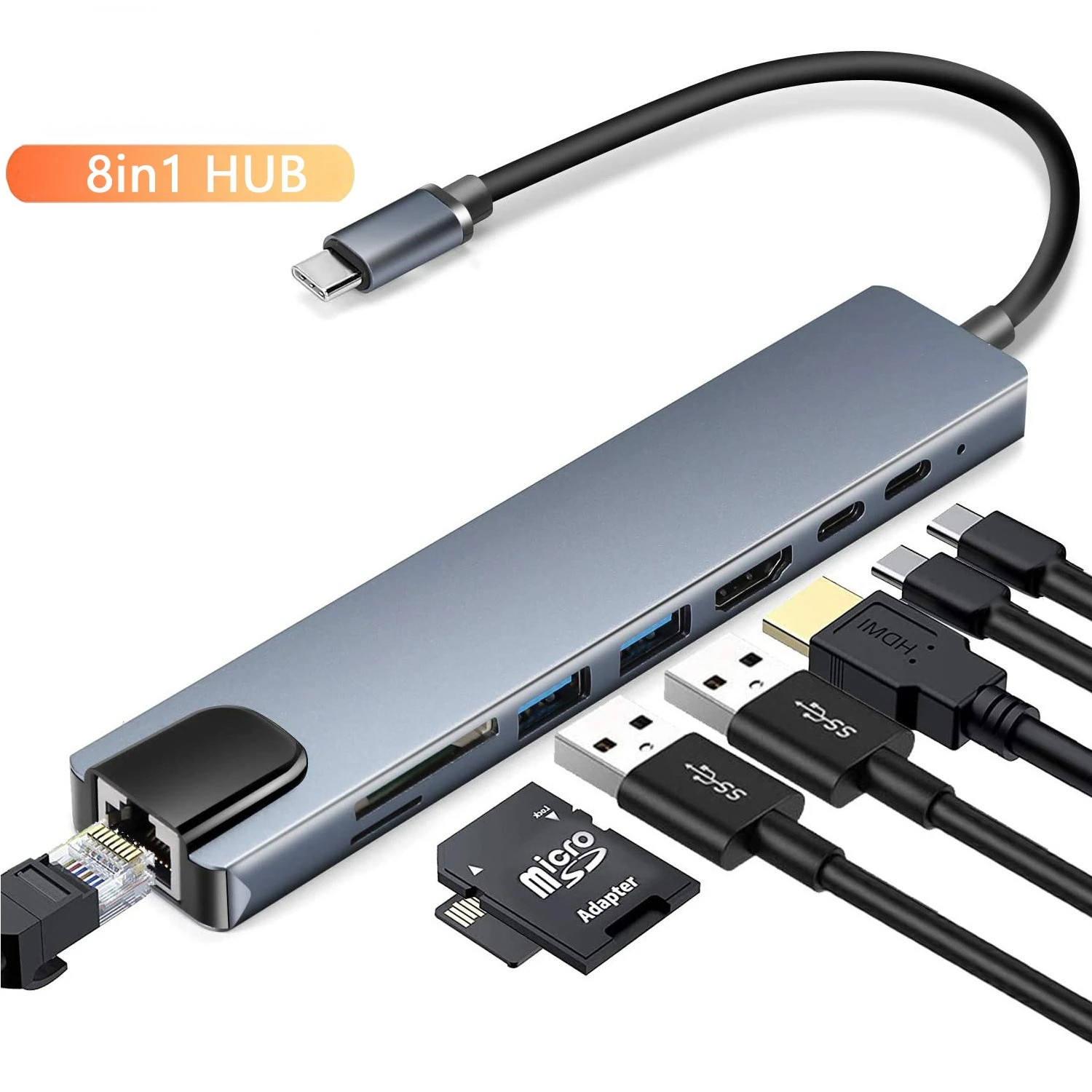 Eight In One Type-C Expansion Dock USB Hub To HDMI + RJ45 PD USB3.0 8 in 1 | Docking Stations &amp Hubs