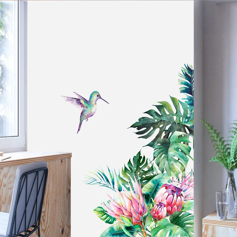 

Flowers Bird Mural Wall Decals Tropical Leaves Refrigerator Wall Stickers Removable Bedroom Living Room Decoration Home Decor