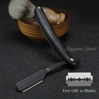 old folding manual shaver for men pro straight edge stainless steel barber razor black sandalwood handle free 10 blades