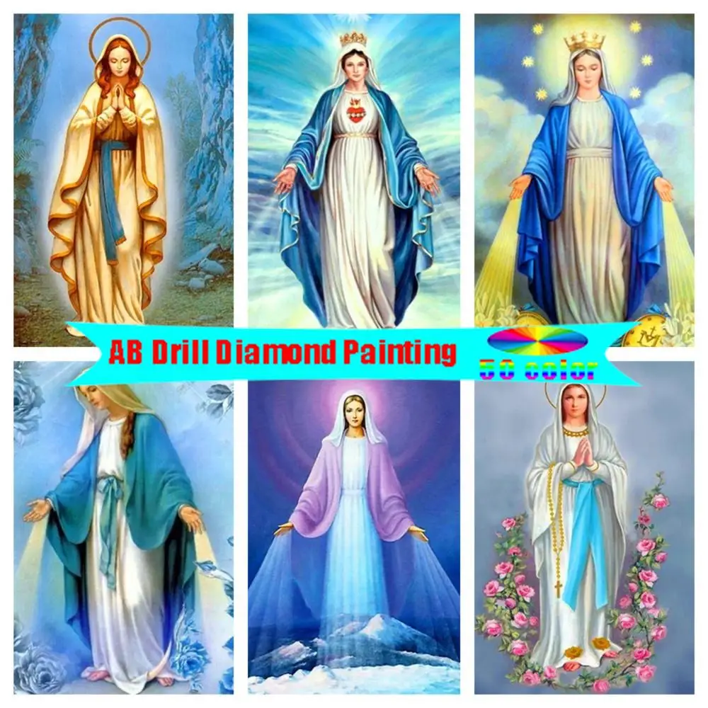 

5D алмазная живопись «сделай сам», религиозная Дева Мария, полная мозаика AB, алмазная вышивка, портрет, вышивка крестиком, ручная работа, украшение для дома