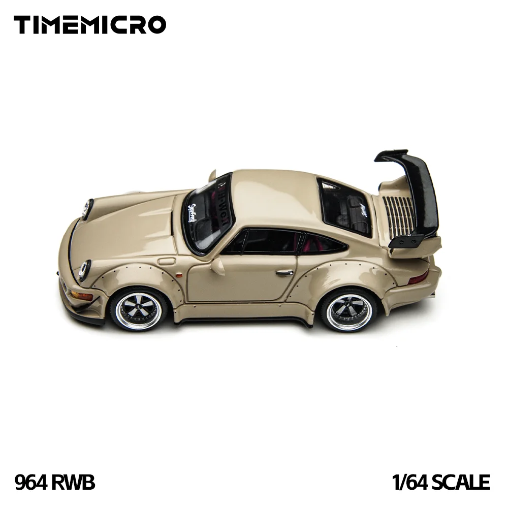 Фото Коллекционная модель автомобиля TimeMicro1:64 RWB 964 бежевого цвета в подарочной коробке, литая из сплава, для коллекции и демонстрации №3