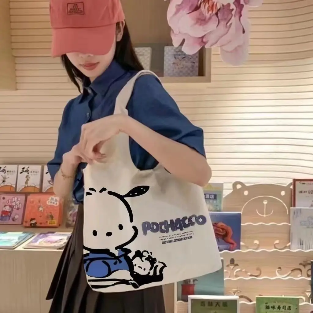 

2022 New Sanrio Pochacco Bag Girl Kawaii Girl Shoulder Bag Korean Little Fresh Student Class Handbag Canvas Shopping Bag Gift