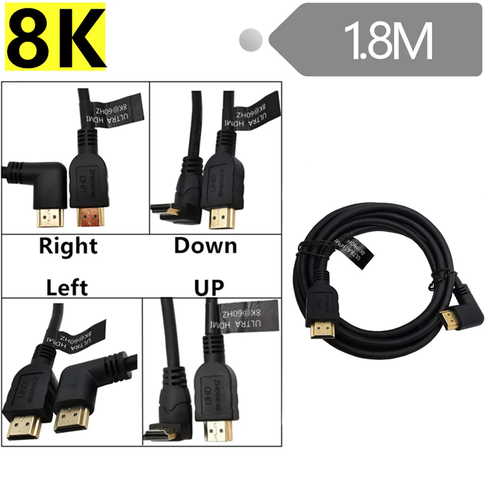 

HDMI V2.1 Eblow под углом 90 ° 8K Ultra HD левый/правый вниз/вверх 4K120HZ/8K60HZ/7680X4320 Elbows 90-градусный HDMI кабель высокой четкости