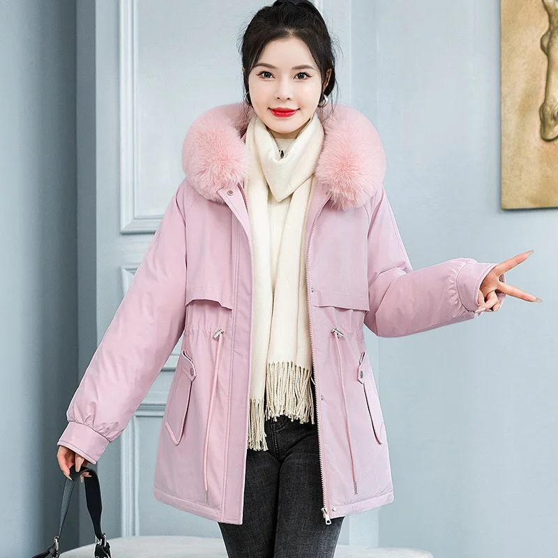 Casual Loose Hooded Parkas Winter Jacket Women 2022 New Fashion Solid Thick Fur Liner Coats Women Cotton Padded Clothes