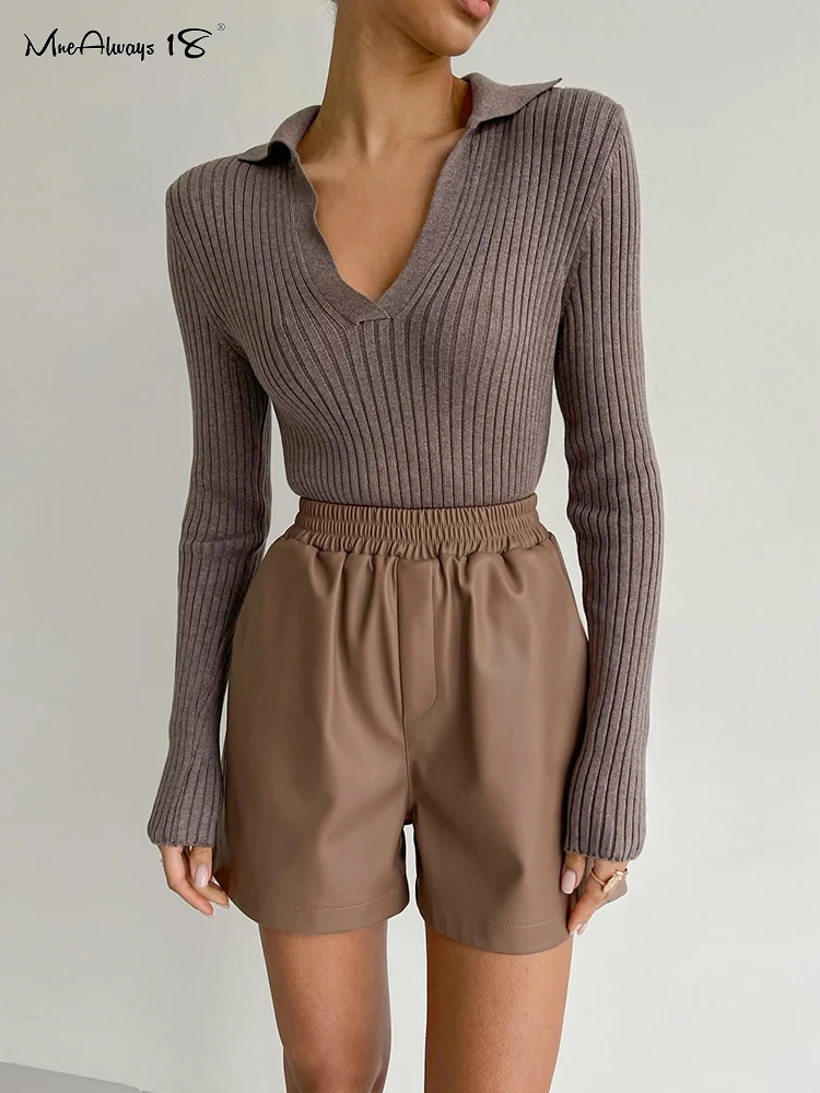 

Mnealways18 Solid Winter Sweater Women Pullover Vintage Long Sleeve Ribbed Knitted Top Female Bodycon Elegant V-Neck Sweaters