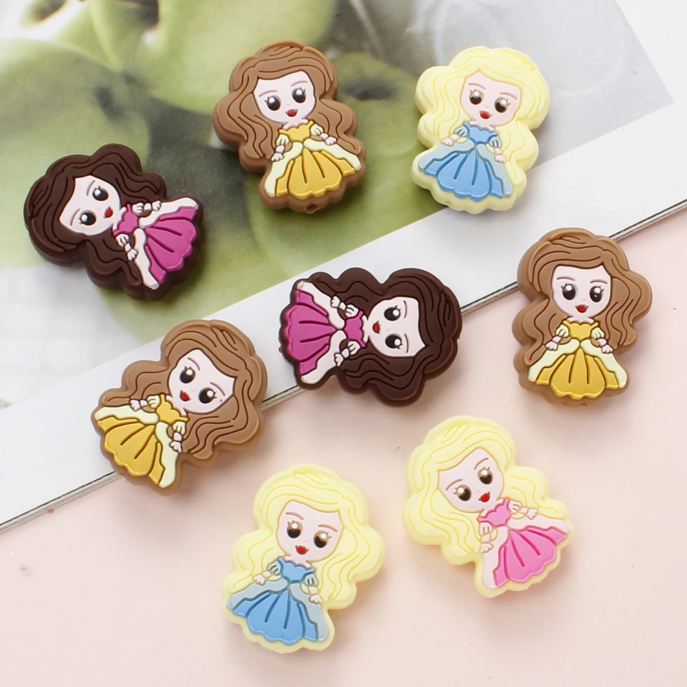 23X30 мм 5 шт. силиконовые бусины с мультяшной сказочной принцессой натуральный