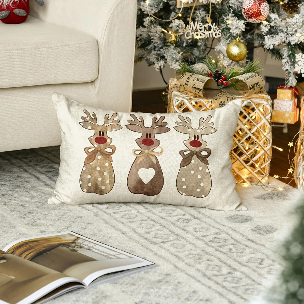 Рождественская наволочка с оленями, полиэстер велюр