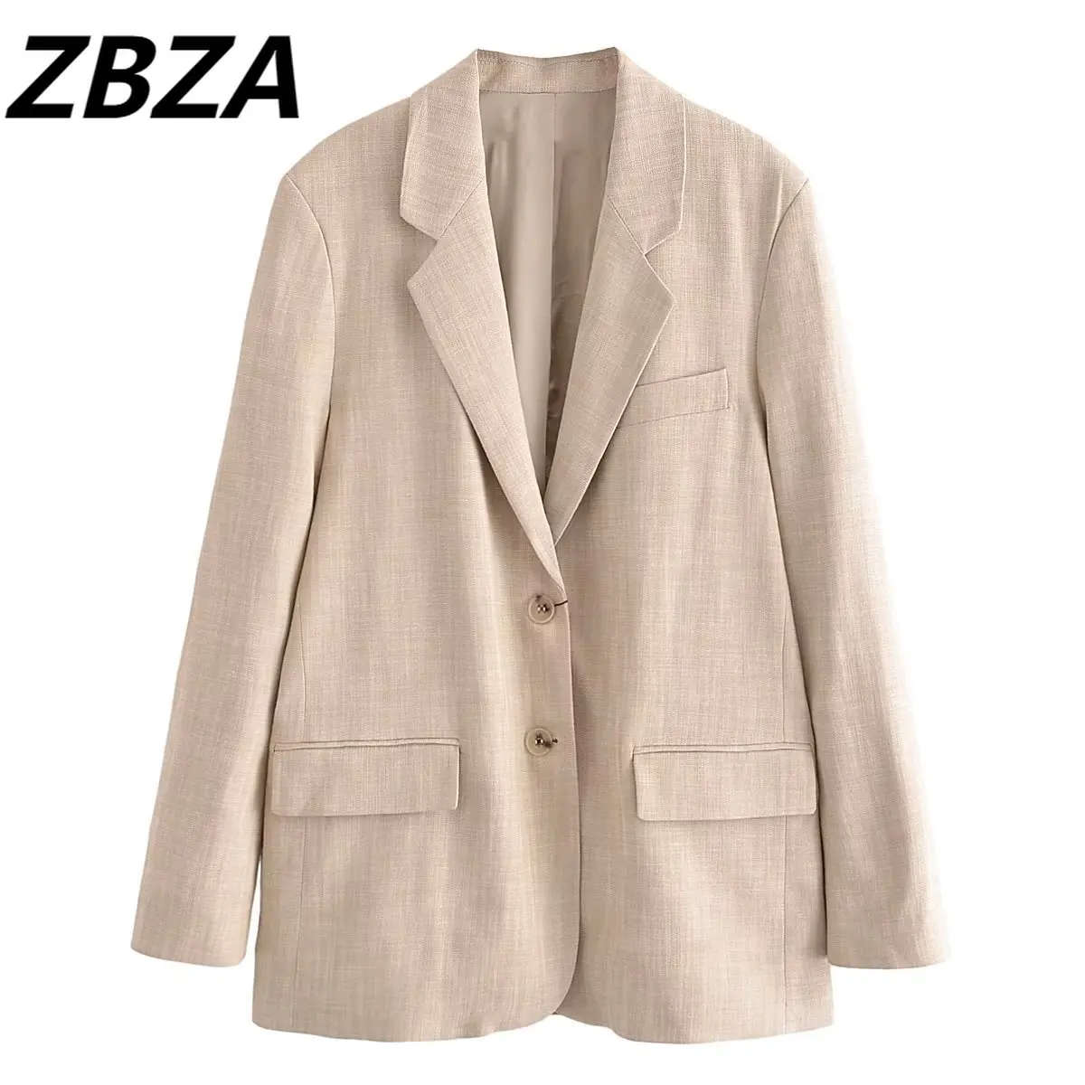 

ZBZA Women 2023 New Fashion Spring Apricot Relaxed Leisure Blazer Coat Vintage Long Sleeve Pockets Female Outerwear Chic