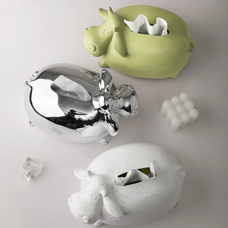 

Northern Europe Ceramic Tissue Box Living Room Desktop Creative Paper Boxes Calf Shape Tissues Organizer Modern Home Decoration