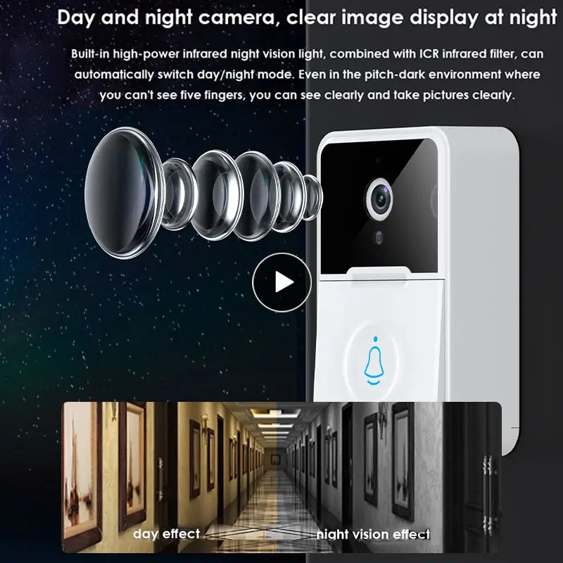 

Wireless Smart Security Doorbell Camera Real-time Monitoring Wireless Video Doorbell Alkaline Battery Ir Night Vision Smart Home